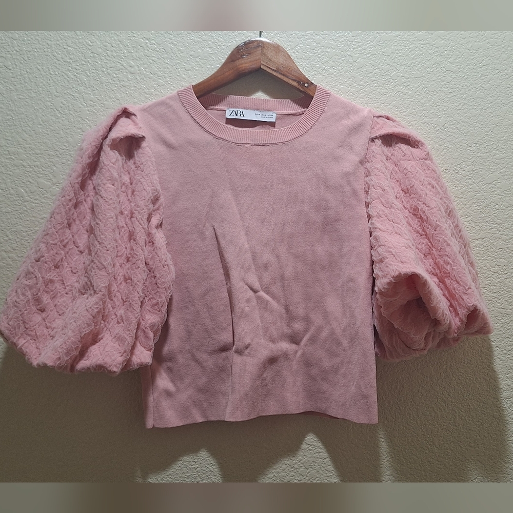 Zara Pink Puff Sleeve Crop Blouse